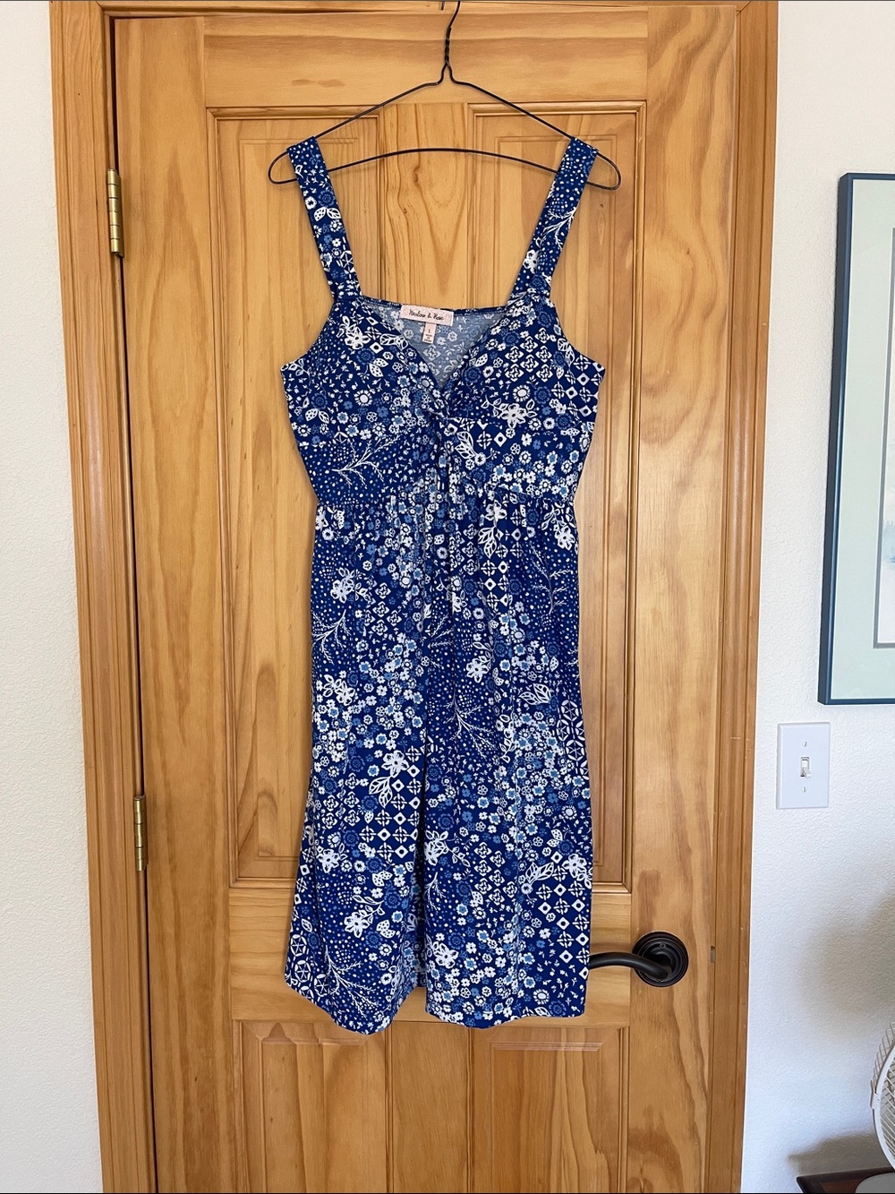 Blue Floral Midi Dress with Adjustable Straps